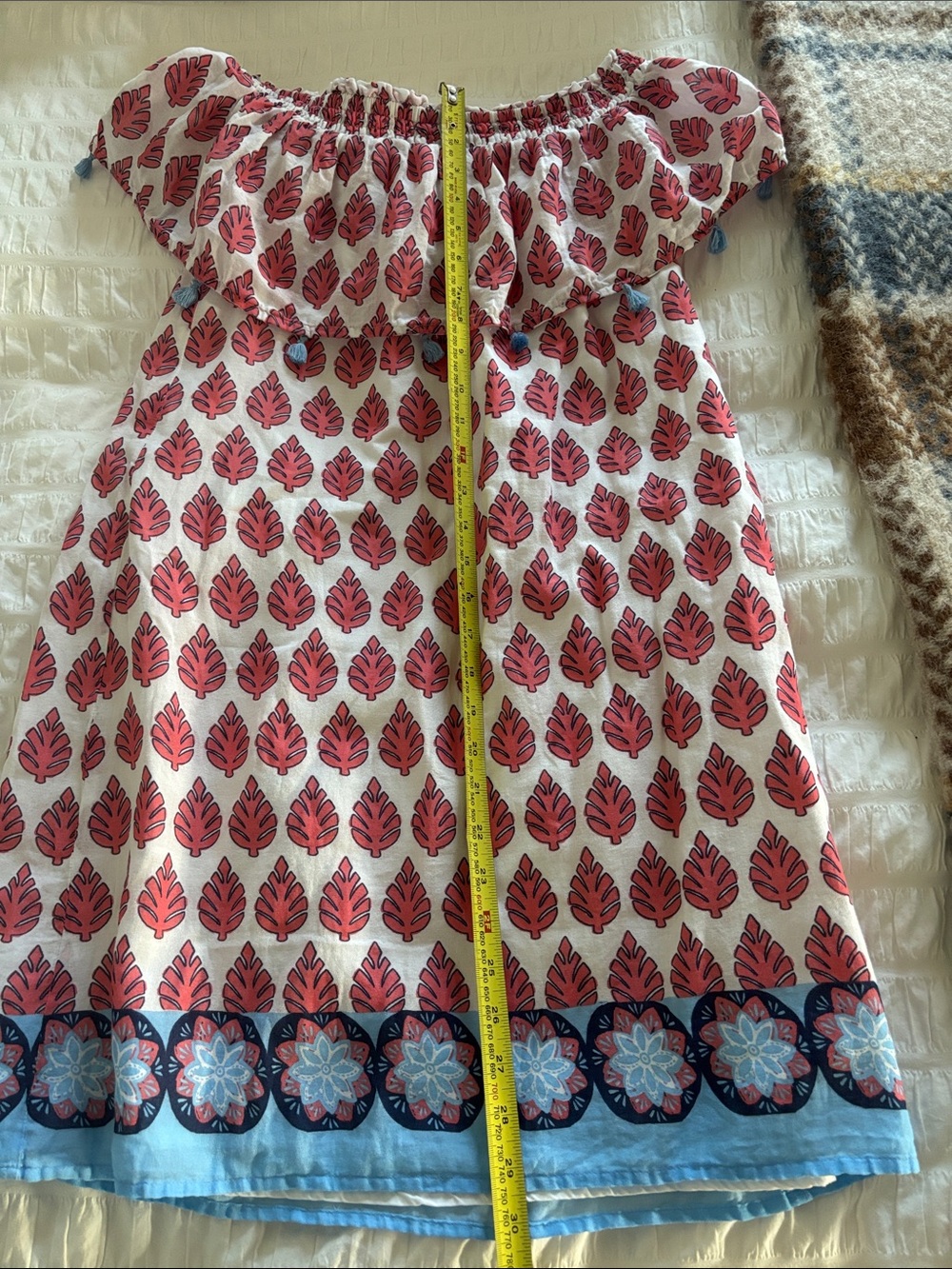 Hatley White Dress with Pink Leaf Print and Blue Tassel Trim - Picture 7 of 7